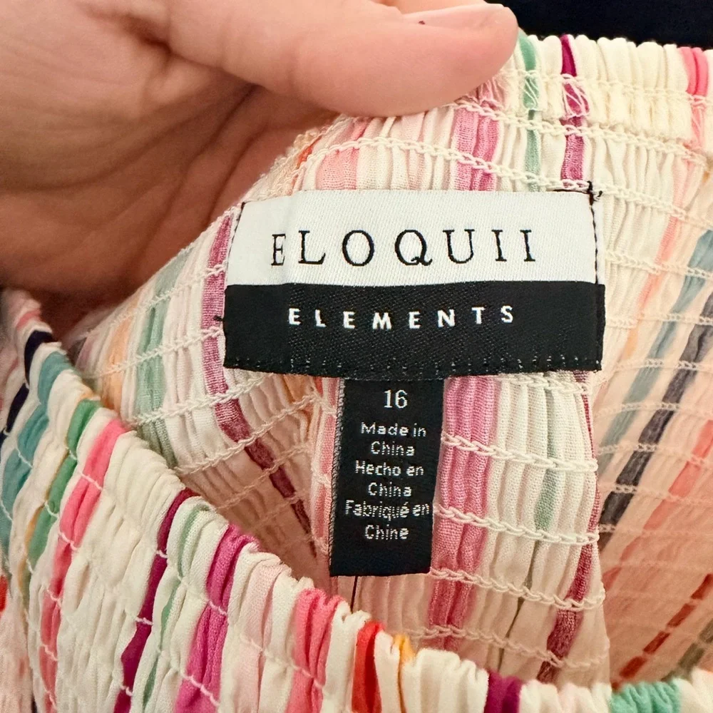Eloquii Elements Rainbow Stripe Smocked Puff Sleeve Mini Dress Size 16 NWT - Picture 5 of 7